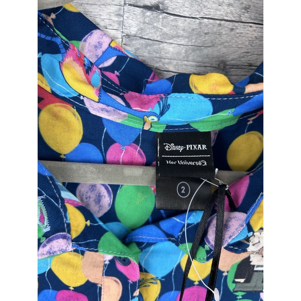 Disney Pixar Her Universe UP Balloons Colorful Size 2 Button Up Shirt Rayon - Picture 3 of 7